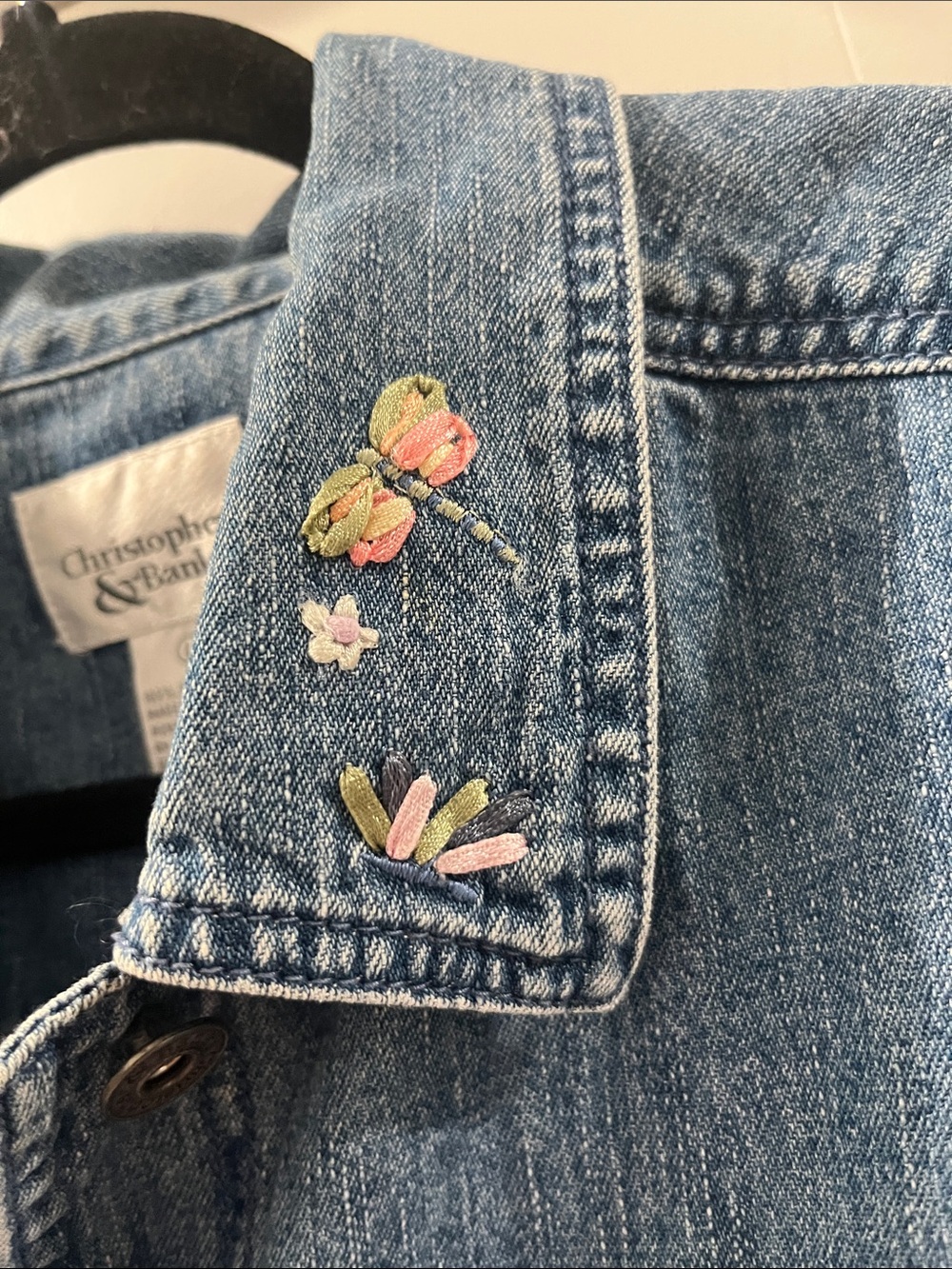 Grandmacore Gardencore Eclectic Embroidered Ribbon Light Weight Denim Jacket L - Picture 7 of 12